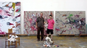 Yang Jinsong with friends at his studio in Beijing